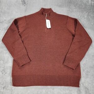 WoolOvers Sweater Mens XL Brown Pure Wool 1/4 Zip Mock Neck Brandy Apple